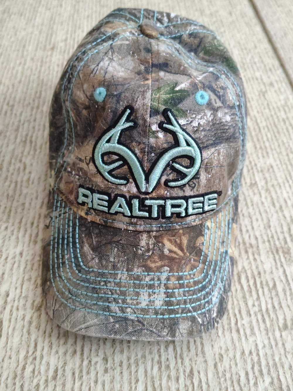 Realtree Camo Baseball Cap with Teal Embroidery & 3D Logo, Adjustable